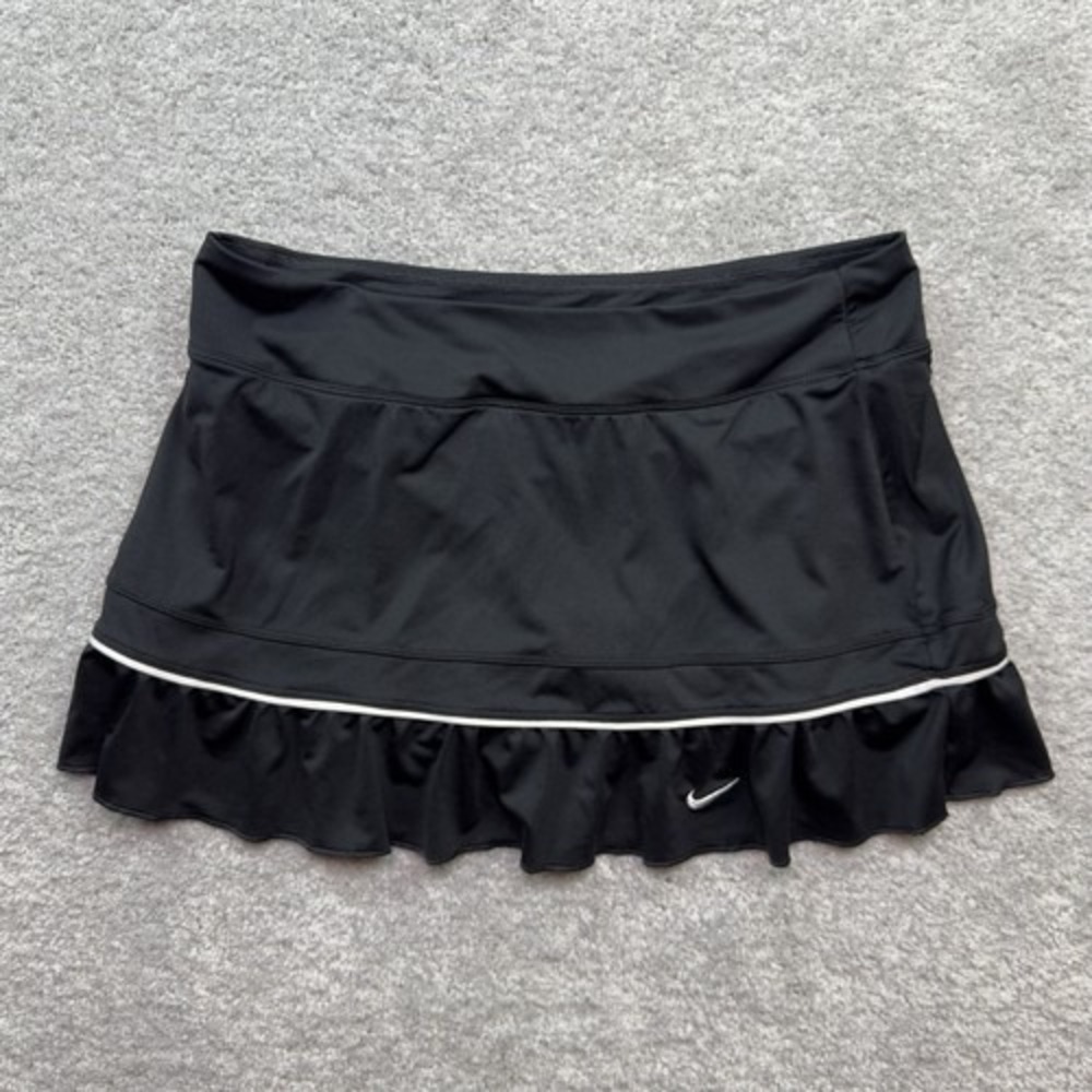 Nike Dri-FIT Tennis Skort Women's Large Black White Ruffle Skirt Built In Shorts